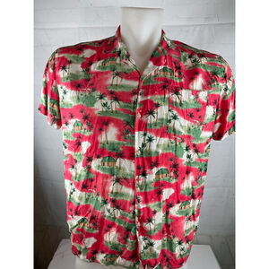 Men’s Goodfellow Hawaiian Shirt Size XXL Red Short Sleeve Tropical Aloha EUC